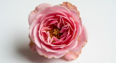 Close-up of small pink mini rose on white background