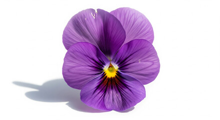 Single purple pansy on white background