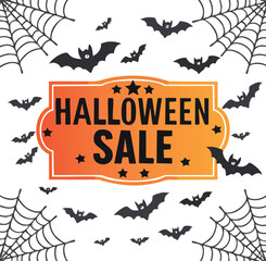 Obraz premium Halloween sale banner with cobwebs and bats