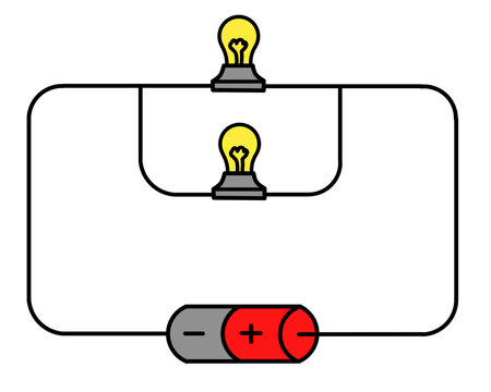 DC Parallel Circuit with Two Light Bulbs and Battery Diagram