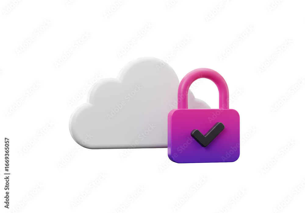 Poster isolated 3d illustration of cloud computing security with secured cloud storage concept featuring lo