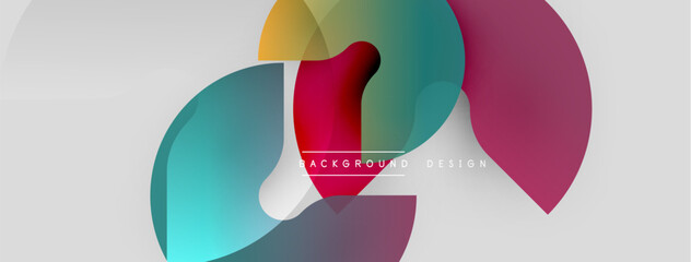 Abstract shapes overlap, creating vibrant color gradients. Modern design elements suggest fluidity, dynamism, visual appeal.