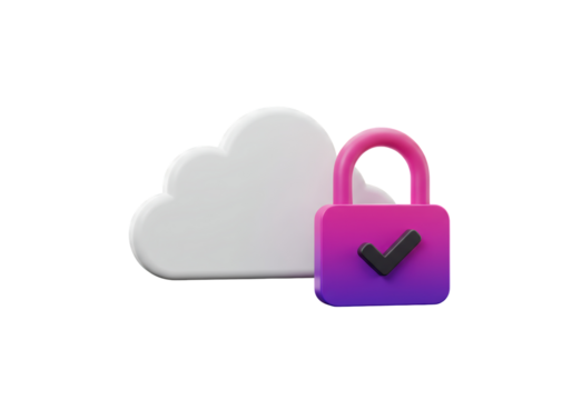 Isolated 3D Illustration of Cloud Computing Security with Secured Cloud Storage Concept Featuring Lock, Checkmark, and Data Protection in Cybersecurity - Powered by Adobe