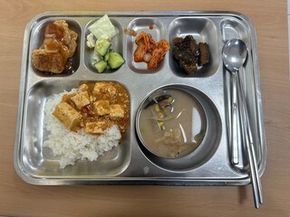 Korean School Lunch Food Tray with Variety