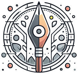 Fototapeta premium Stylized Spearhead and Circular Emblem with Organic and Geometric Elements