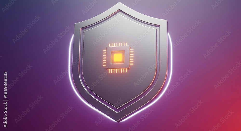 Poster computer chip on a shield representing data protection and cybersecurity.