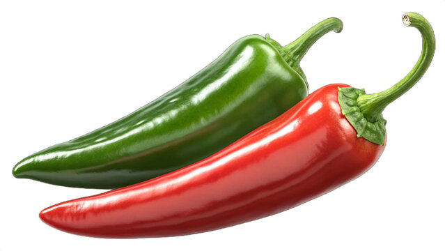 Fresh Green and Red Jalapeno Peppers Isolated on Transparent Background