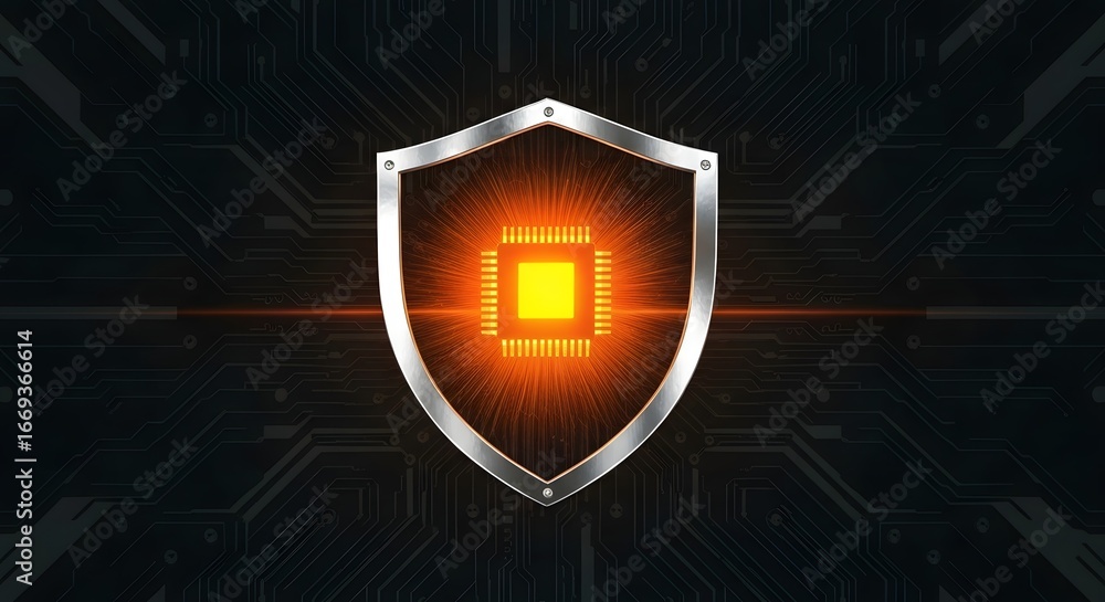 Poster a digital shield protects a central processing unit and data.