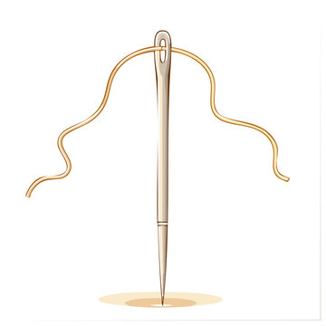 Needle Threaded with Golden Thread Illustration for Tailoring and Sewing projects, embroidery and needlework concept