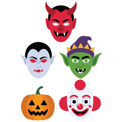 Set of mask for Halloween isolated white background flat style vector illustration