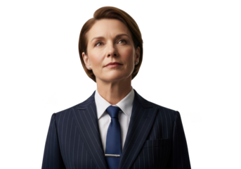 Professional businesswoman executive corporate leader in pinstripe suit with tie headshot portrait png image isolated on transparent background