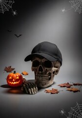 Halloween Skeleton Head with Sporty Black Cap