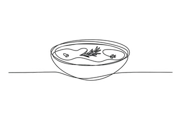 One Line Drawing of a Bowl of Soup | Vector Art for Food and Warm Meal.