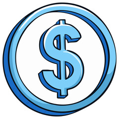 Obraz premium Cartoon light blue dollar symbol in a circle coin like graphic representing finance wealth success
