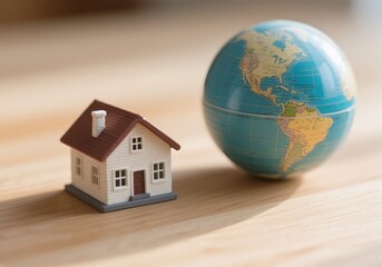 Miniature House with Globe &ndash; Symbol of Global Real Estate, International Investment, and Worldwide Property Insurance