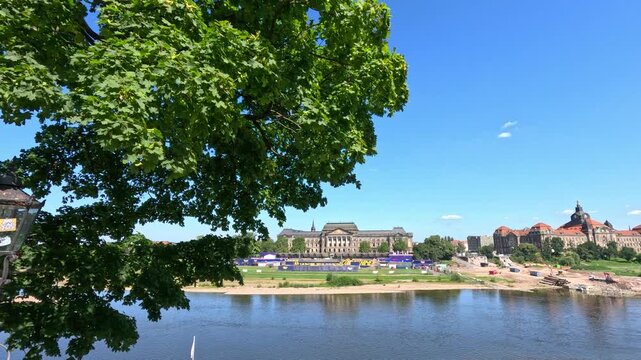 Panning Riverside View of Historic Dunkirk Architecture
