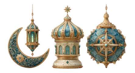 Obraz premium Elaborate Decorative Elements in Gold and Blue on Transparent Background