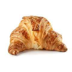 Golden, flaky croissant with a glossy surface, isolated on a white background