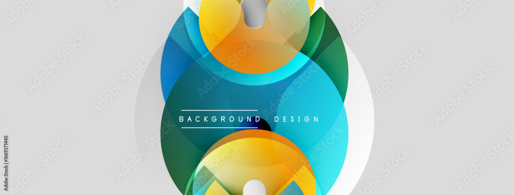 Poster abstract colorful overlapping circles create dynamic background. light gray base provides contrast, 