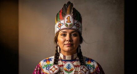 Obraz premium Native American woman wearing a traditional birthday crown head 