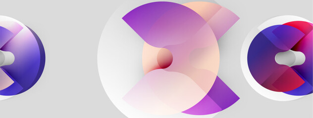 Abstract shapes, vibrant colors blend. Circular designs dominate composition, creating modern visual impact. Soft gradients present depth.