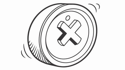 Obraz premium A hand drawn sketch of a round button with a raised cross symbol and a small circle suggesting a cancel or close function isolated on a white background