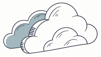 A simple hand drawn illustration of two fluffy clouds with a dark outline and a light blue tint on the left cloud against a white background