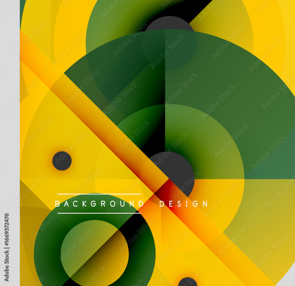 Poster abstract geometric shapes overlap. yellow, green, black gradients create dynamic visual texture. mod