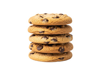 Irresistible Stack of Golden Chocolate Chip Cookies, Classic Sweet Snack Isolated on White