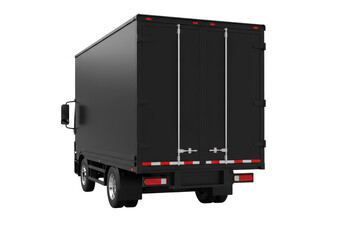 Isolated Black Commercial Box Truck Mockup with Rear View on White Background
