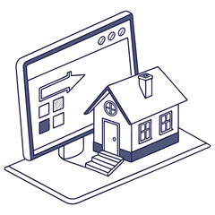 Digital house search on computer screen with isometric view of a house and selection boxes indicating property choices