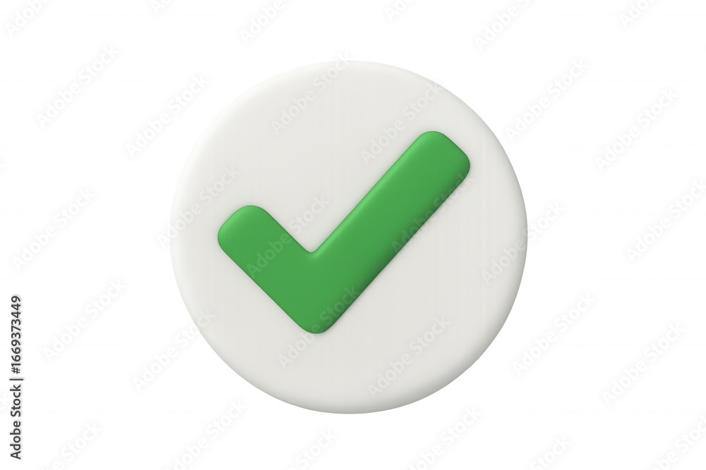 Poster 3d rendering of a green check mark symbol over a white circle with transparent background, conveying