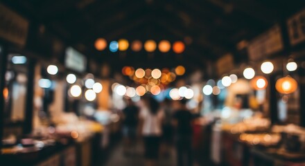 Fototapeta premium Blurred night market with lights and people