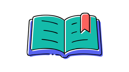 A simple colorful illustration of an open book with a red bookmark featuring a hand drawn aesthetic and a black background perfect for educational or creative concepts