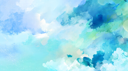 Abstract blue watercolor background painting. Fresh art background illustration inspired by clouds and the sea