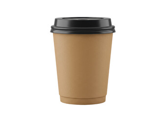 Isolated Kraft Paper Coffee Cup with Black Lid on White Background
