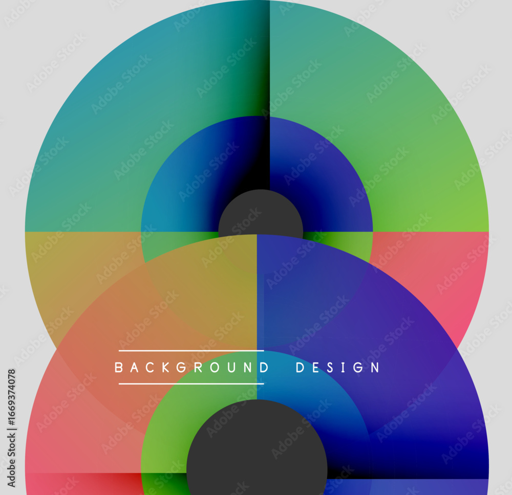 Poster abstract colorful circles overlap, creating dynamic composition. modern design features gradients, t