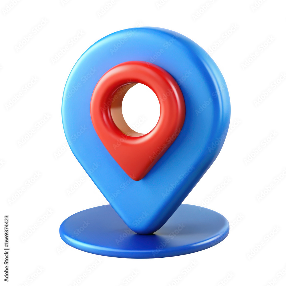 Poster 3d blue and red map location pin marker icon symbol for navigation and geo positioning transparent b