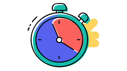 Stylized flat illustration of a stopwatch with a hand pressing the button symbolizing time management deadlines and the concept of urgency in a modern design