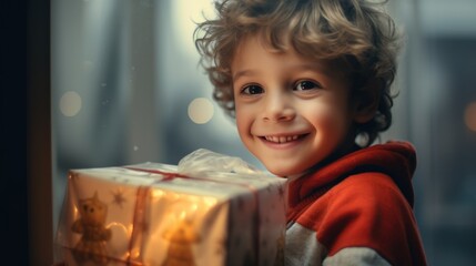 Children celebrating Christmas at home. Holiday celebration concept.