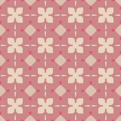 Pink pastel floral seamless pattern with hearts, a lovely illustration for fabric design