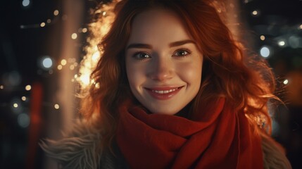 Beautiful woman celebrating Christmas at home. Girl in a seasonal winter interior. The concept of holidays.