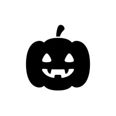 Simple black silhouette of a jack-o'-lantern pumpkin, displaying a spooky face.