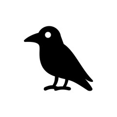 Black silhouette of a crow standing, viewed from the side, on a white background.