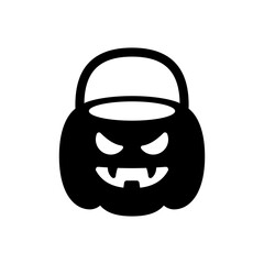 A black Halloween pumpkin bucket with a menacing face, ready for trick-or-treating.