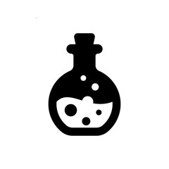 A round glass bottle filled with bubbling liquid, suggesting a potion or scientific experiment.