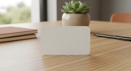 Fototapeta premium Blank Business Card flat lay in coworking space flat design