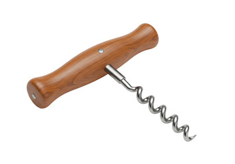 Isolated wine bottle opener featuring a wooden handle and metal corkscrew