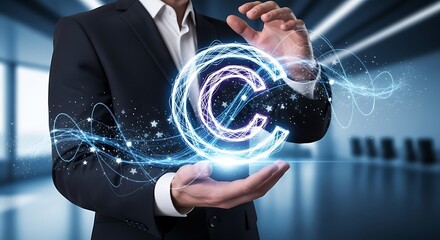 Protect your work with powerful copyright protection, a smart businessman presents intellectual property rights