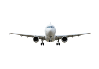 Isolated Airliner Jet, Flying Front On, Underbelly View with Undercarriage and Visible Engine Nacelles, Airplane Landing with Retracted Gear, White Commercial Passenger Aircraft